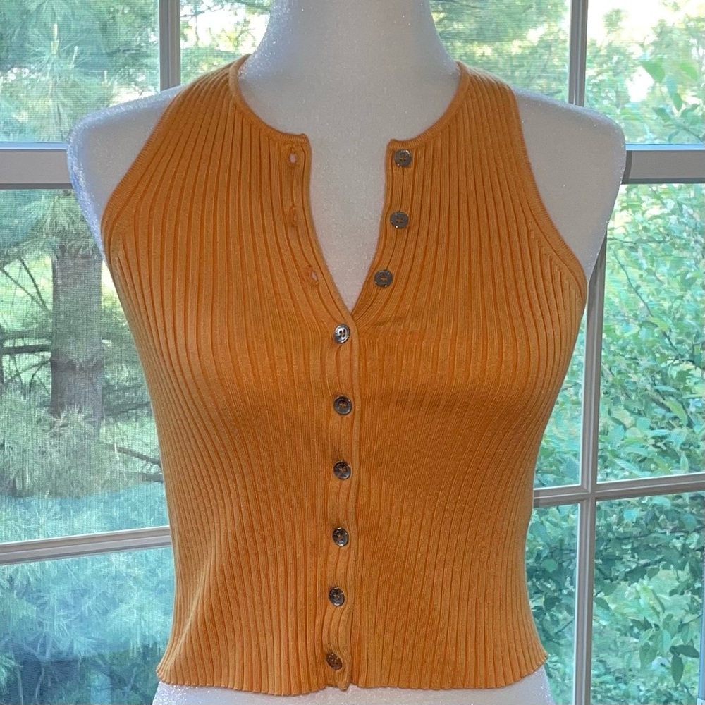 Calvin Klein Ribbed Sweater Tank - Button Front - Racerback -Cropped